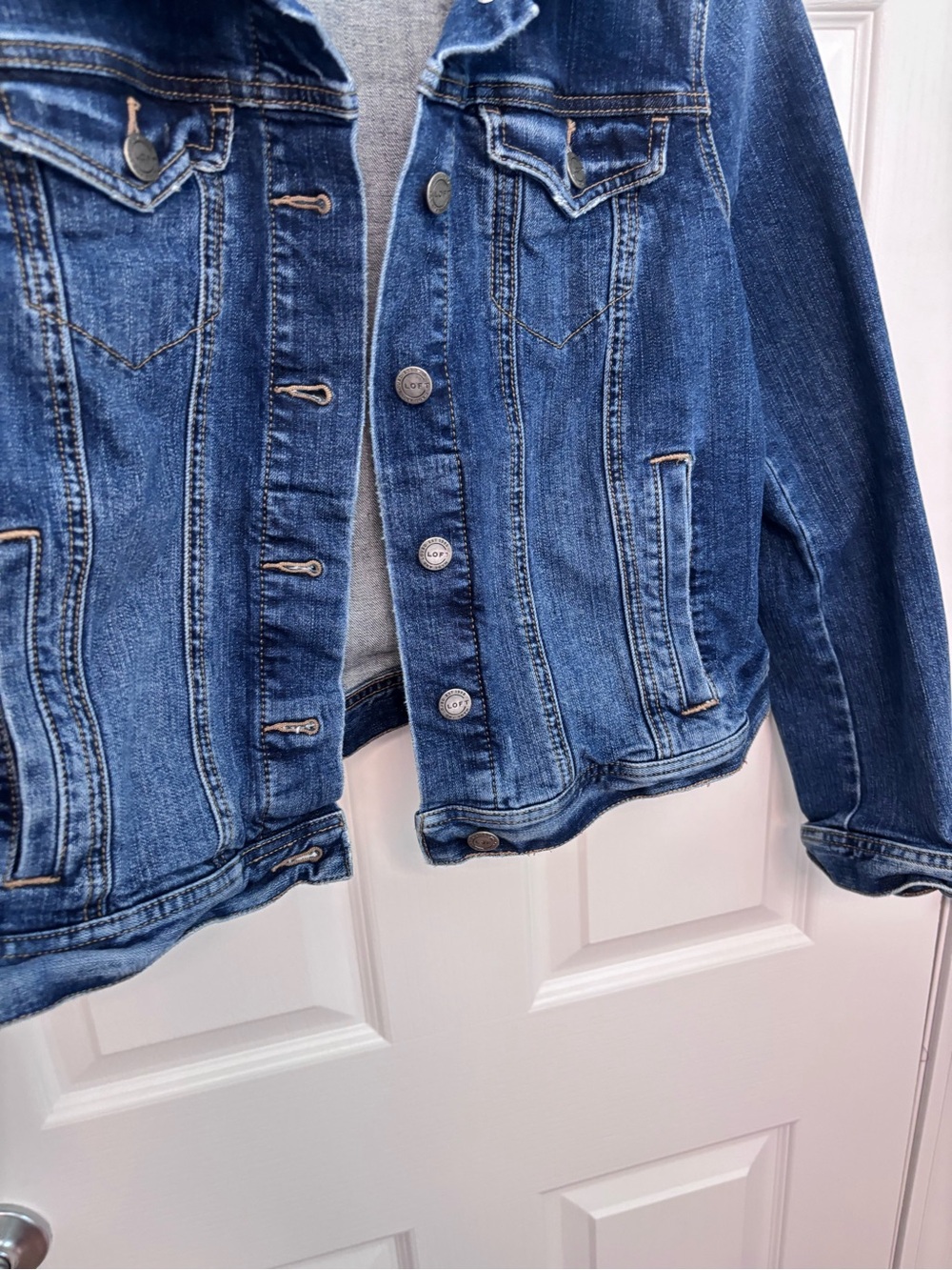LOFT Indigo Blue Denim Jacket with Button Front - Picture 8 of 11
